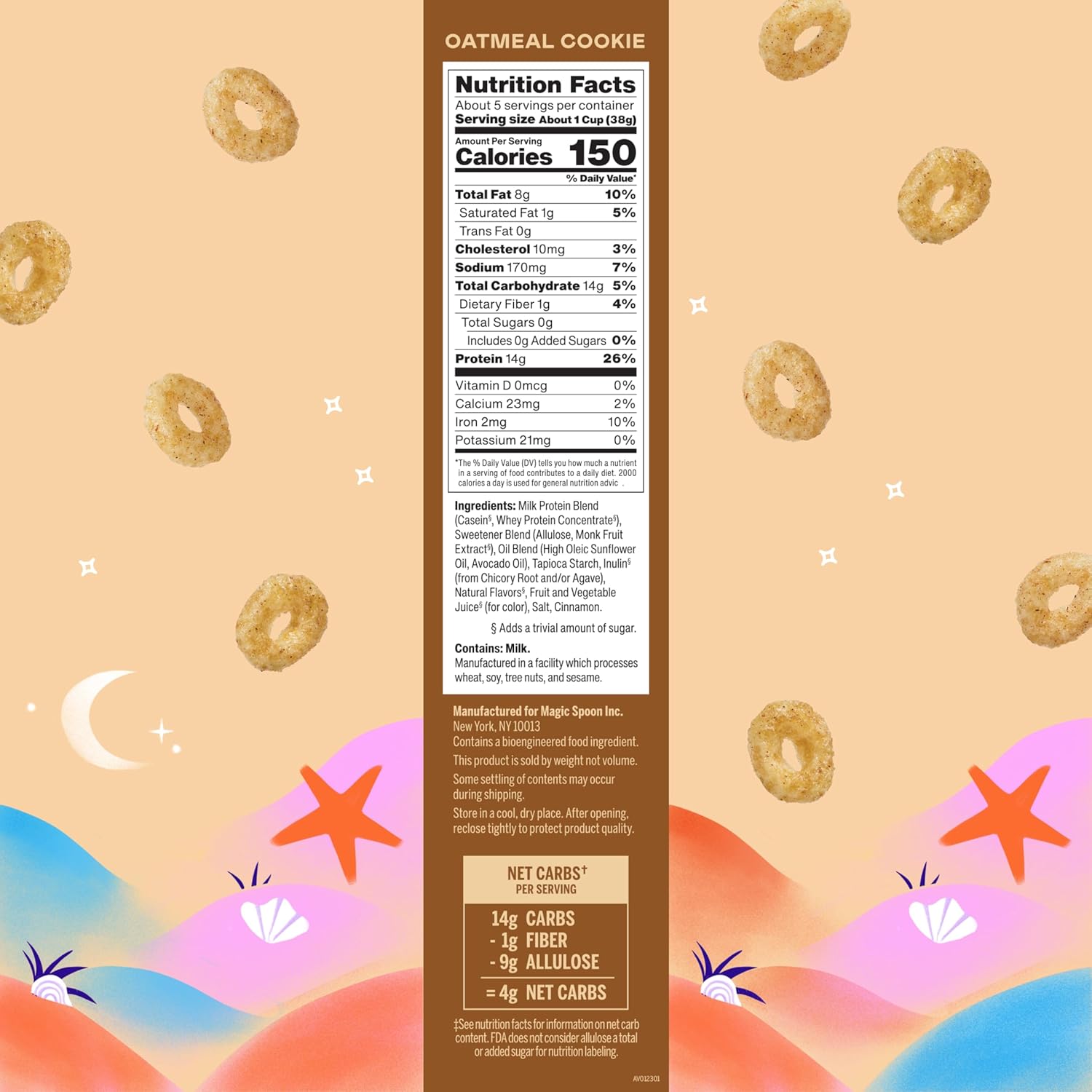 Magic Spoon Cereal - Oatmeal Cookie 4-Pack of Cereal and Spoon - Keto & Low Carb Lifestyles, Gluten & Grain Free, High Protein, 0g Sugar4