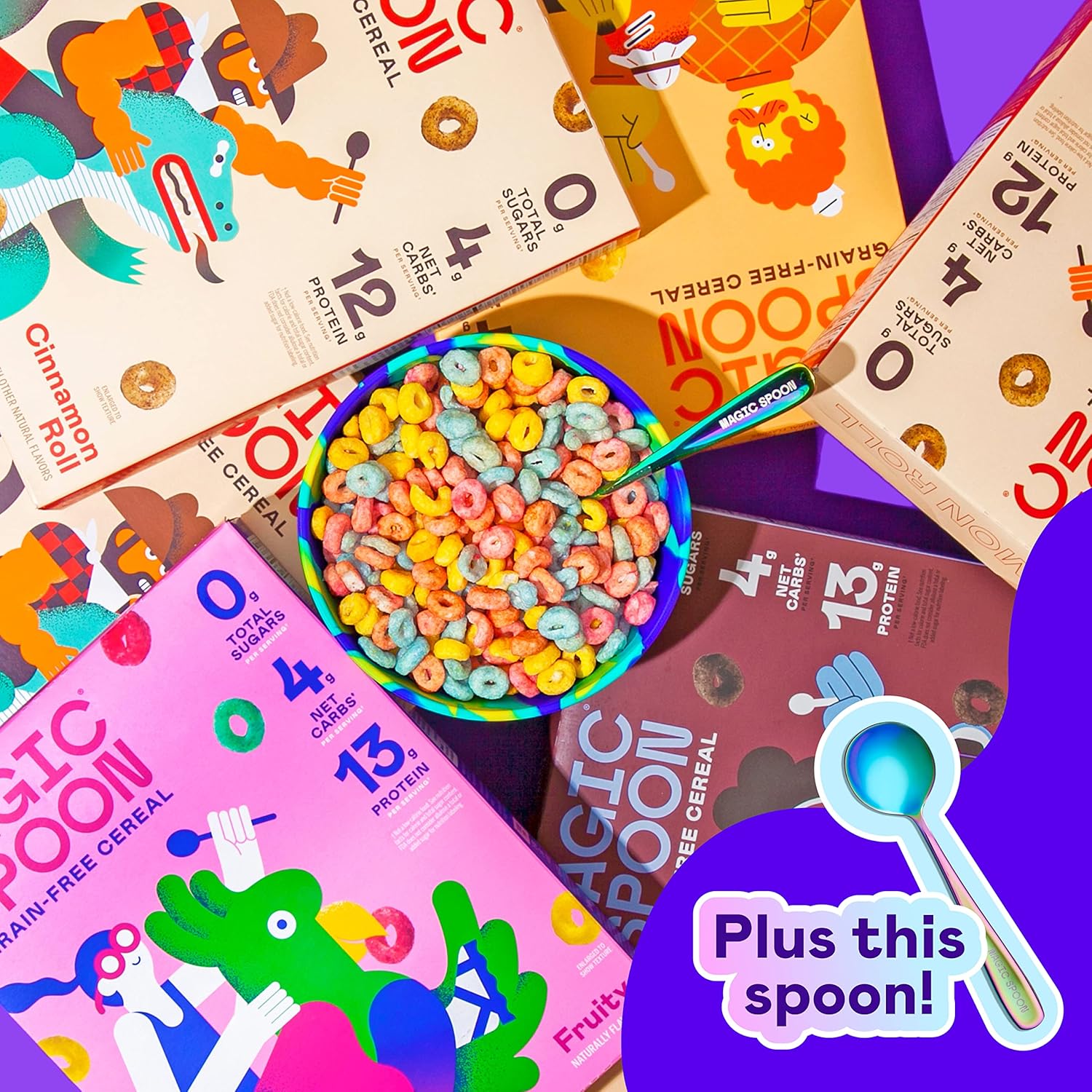 Magic Spoon Cereal, Variety 6-Pack of Cereal + Spoon - Keto & Low Carb Lifestyles, Gluten & Grain Free, High Protein, 0g Sugar1