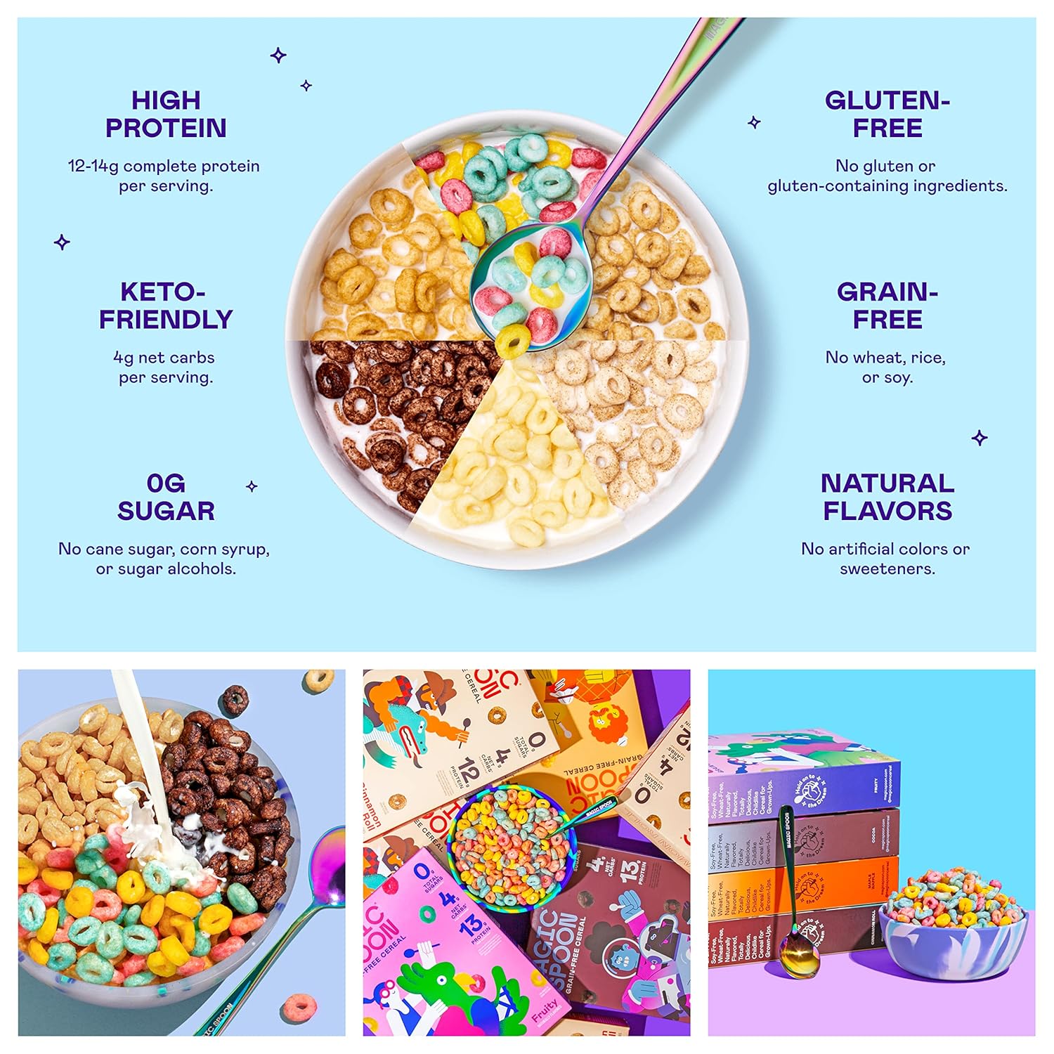Magic Spoon Cereal, Variety 6-Pack of Cereal + Spoon - Keto & Low Carb Lifestyles, Gluten & Grain Free, High Protein, 0g Sugar8