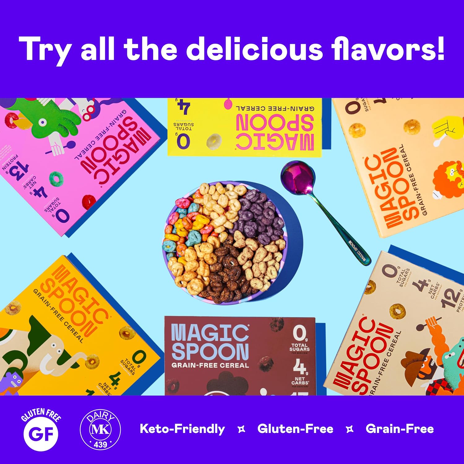 Magic Spoon Ultimate Starter Pack - 1 Box Fruity, 1 Box of Cocoa, 4 Marshmallow Bars, 4 Double Chocolate Bars, Bowl and Spoon Set - Keto & Low Carb Lifestyles, Gluten Free, High Protein, Low Sugar6