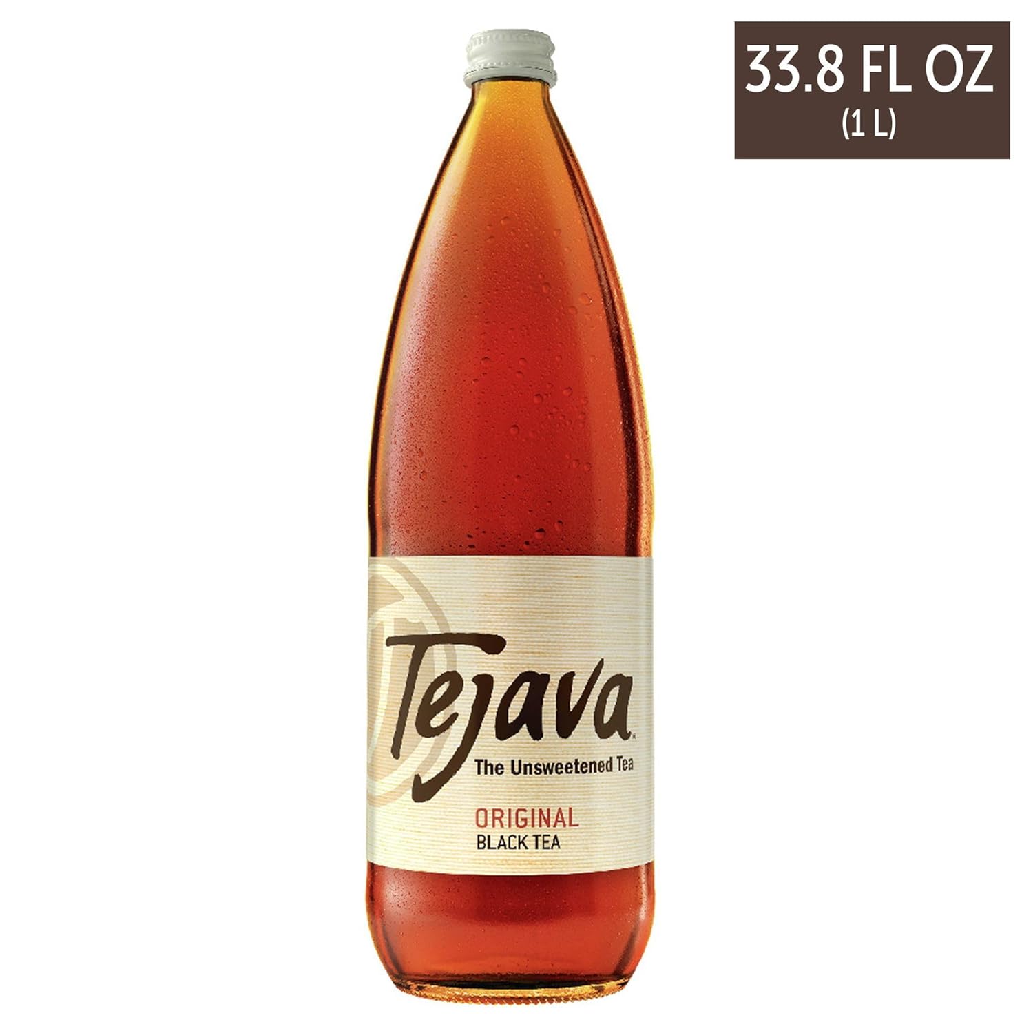 Tejava Original Unsweetened Black Iced Tea, 12 Pack, 1 Liter Glass Bottles, Non-GMO, Kosher, No Sugar or Sweeteners, No calories, No Preservatives, Brewed in Small Batches`