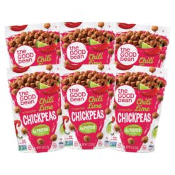 The Good Bean Crunchy Chickpeas - Chili Lime - Resealable Bag - Roasted Chickpea Beans - Vegan Snack with Good Source of Plant Protein and Fiber, 6 Oz (Pack of 6)