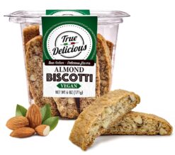 True Delicious VEGAN ALMOND BISCOTTI, 100% plant-based Cookies, (4 boxes of 6oz each) Artisanal Dessert, Non-GMO Natural Ingredients