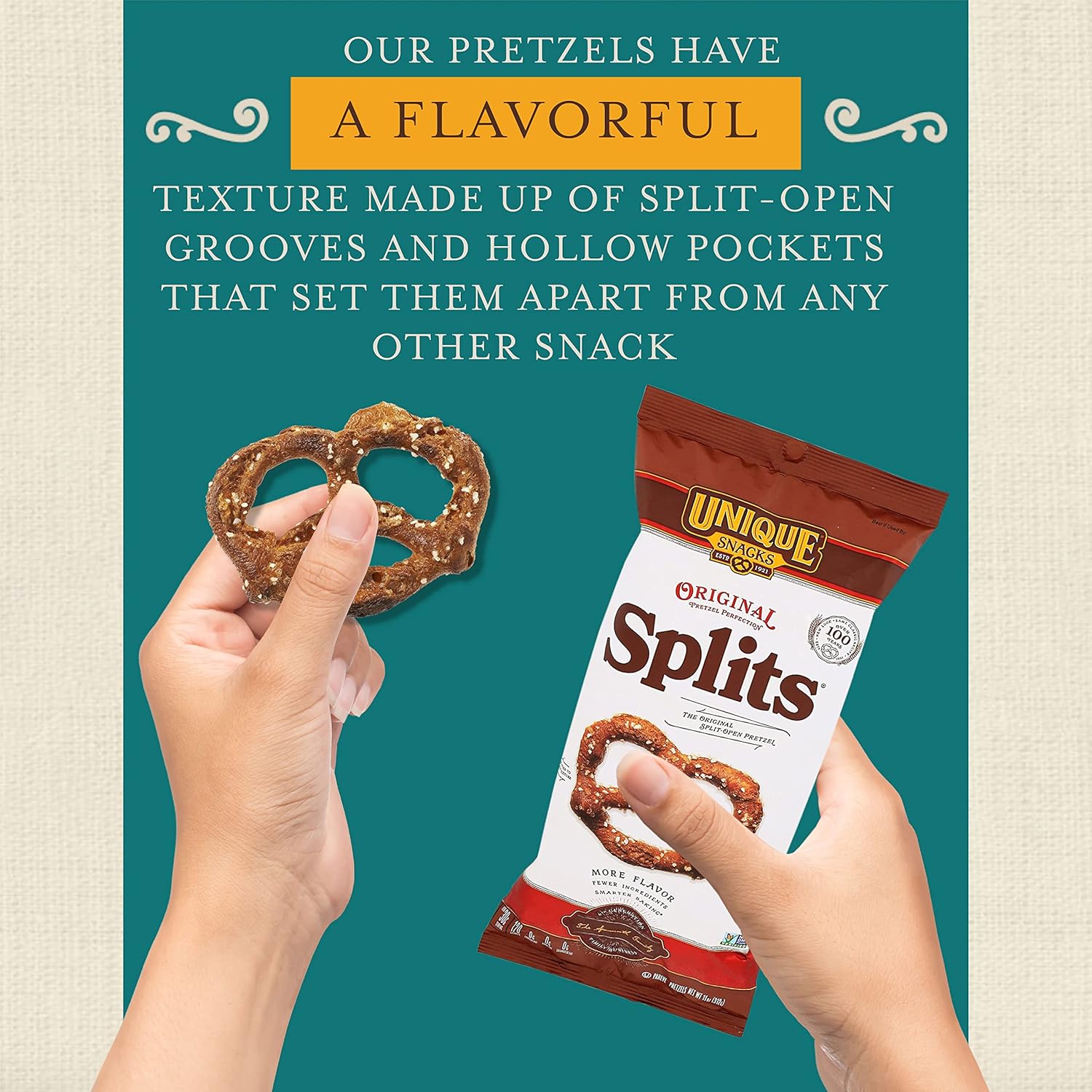 Unique Snacks Original Splits Pretzels, Delicious Homestyle Baked Snack Bag, OU Kosher, and Non-GMO Food, No Artificial Flavor, 11 Oz. Bag, Pack of 120