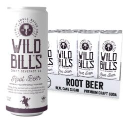 Wild Bill's Classic Root Beer Soda Classic Craft Soda Pop Soft Drinks, Sodas Made with Pure Cane Sugar, Caffeine Free, NO High Fructose Corn Syrup, Gluten Free, Vegan, Low Sodium, 12 Oz 12 Pack