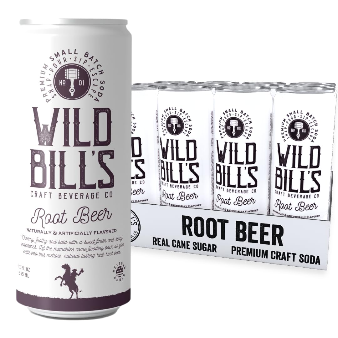 Wild Bill's Classic Root Beer Soda Classic Craft Soda Pop Soft Drinks, Sodas Made with Pure Cane Sugar, Caffeine Free, NO High Fructose Corn Syrup, Gluten Free, Vegan, Low Sodium, 12 Oz 12 Pack Wild Bill's Classic Root Beer Soda Classic Craft Soda Pop Soft Drinks, Sodas Made with Pure Cane Sugar, Caffeine Free, NO High Fructose Corn Syrup, Gluten Free, Vegan, Low Sodium, 12 Oz 12 Pack