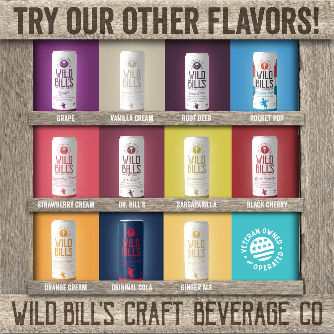 Wild Bill's Classic Root Beer Soda Classic Craft Soda Pop Soft Drinks, Sodas Made with Pure Cane Sugar, Caffeine Free, NO High Fructose Corn Syrup, Gluten Free, Vegan, Low Sodium, 12 Oz 12 Pack=