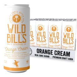 Wild Bill's Orange Cream Soda Classic Craft Soda Pop Soft Drinks, Creamsicle Sodas Made with Pure Cane Sugar, Caffeine Free, NO High Fructose Corn Syrup, Gluten Free, Vegan, Low Sodium, 12 Oz 12 Pack