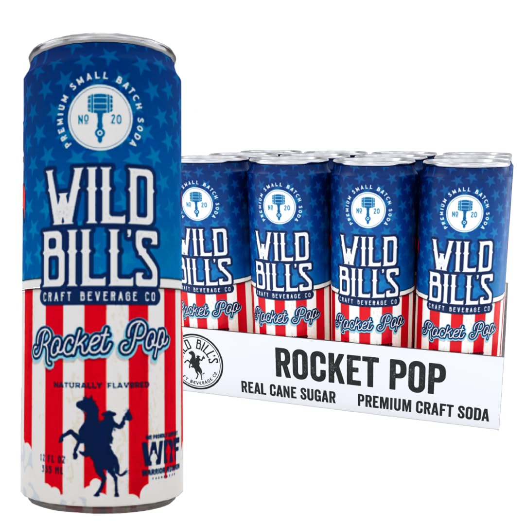 Wild Bill's Rocket Pop Soda Classic Craft Soda Pop Soft Drinks, Sodas Made with Pure Cane Sugar, Caffeine Free, NO High Fructose Corn Syrup, Gluten Free, Vegan, Low Sodium, 12 Oz 12 Pack Wild Bill's Rocket Pop Soda Classic Craft Soda Pop Soft Drinks, Sodas Made with Pure Cane Sugar, Caffeine Free, NO High Fructose Corn Syrup, Gluten Free, Vegan, Low Sodium, 12 Oz 12 Pack