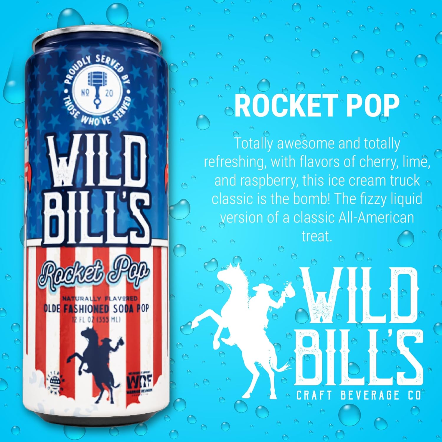 Wild Bill's Rocket Pop Soda Classic Craft Soda Pop Soft Drinks, Sodas Made with Pure Cane Sugar, Caffeine Free, NO High Fructose Corn Syrup, Gluten Free, Vegan, Low Sodium, 12 Oz 12 Pack1