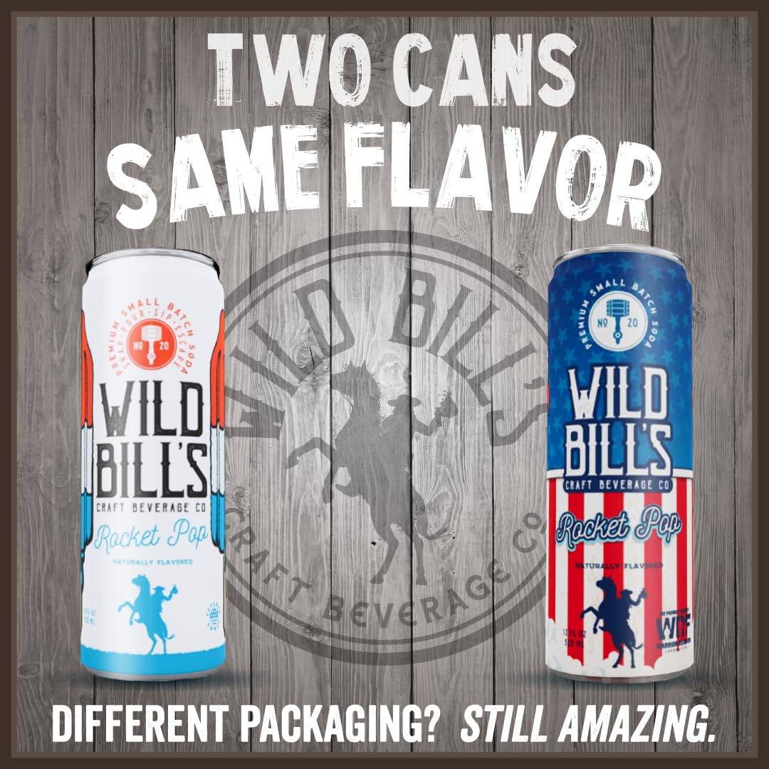 Wild Bill's Rocket Pop Soda Classic Craft Soda Pop Soft Drinks, Sodas Made with Pure Cane Sugar, Caffeine Free, NO High Fructose Corn Syrup, Gluten Free, Vegan, Low Sodium, 12 Oz 12 Pack8