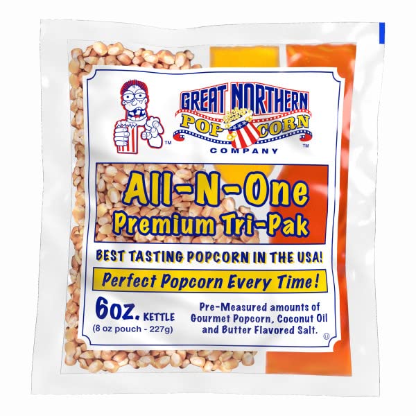 6 oz. Popcorn Packs – Pre-Measured, Movie Theater Style, All-in-One Kernel, Salt, Oil Packets for Popcorn Machines by Great Northern Popcorn (40 Case) 6 oz. Popcorn Packs – Pre-Measured, Movie Theater Style, All-in-One Kernel, Salt, Oil Packets for Popcorn Machines by Great Northern Popcorn (40 Case)