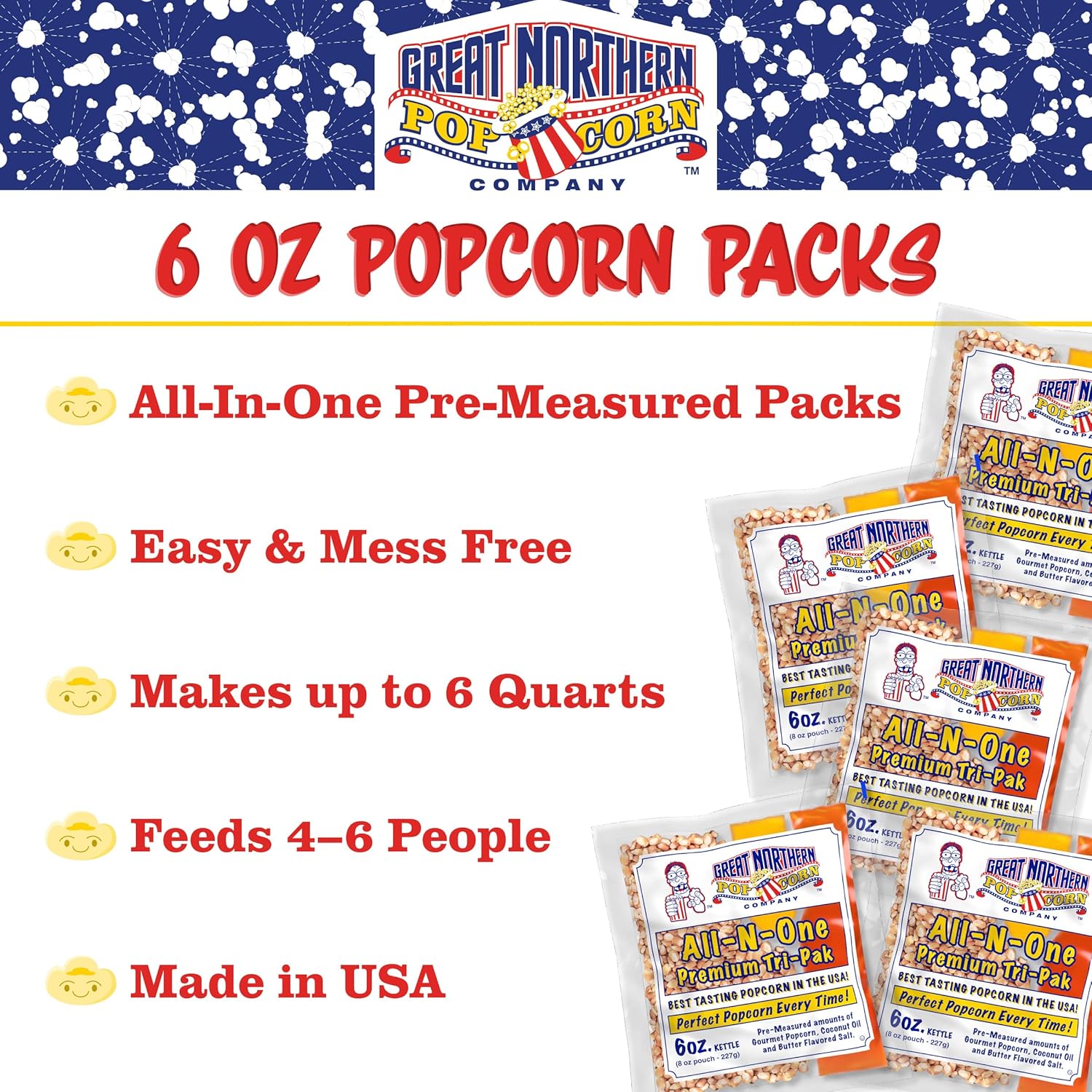 6 oz. Popcorn Packs – Pre-Measured, Movie Theater Style, All-in-One Kernel, Salt, Oil Packets for Popcorn Machines by Great Northern Popcorn (40 Case)4