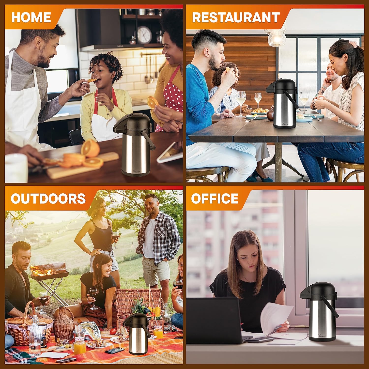 64 Oz Airpot Coffee Dispenser with Pump, Insulated Thermal Coffee Carafe - Stainless Steel Hot Beverage Dispenser - Thermos Urn for Hot Cold Water, Drink Dispenser for Parties0