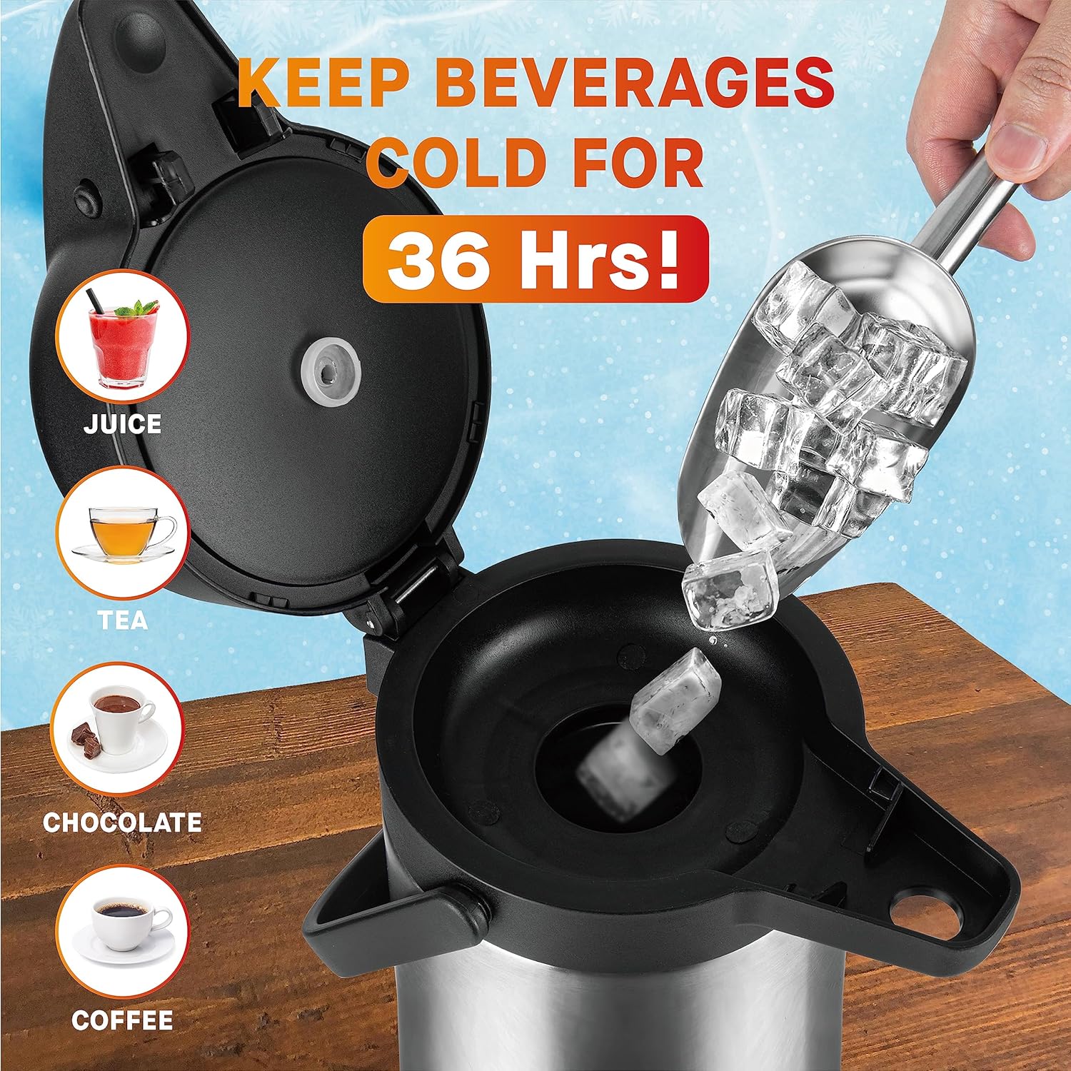 64 Oz Airpot Coffee Dispenser with Pump, Insulated Thermal Coffee Carafe - Stainless Steel Hot Beverage Dispenser - Thermos Urn for Hot Cold Water, Drink Dispenser for Parties8