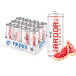 ARDOR ENERGY Sparkling Water Pink Grapefruit 12 pack with 100mg Organic Caffeine from Green Tea & 200mg Organic L-Theanine (Focus & Calm). No Sugar. No Calories. Vegan. Gluten Free.