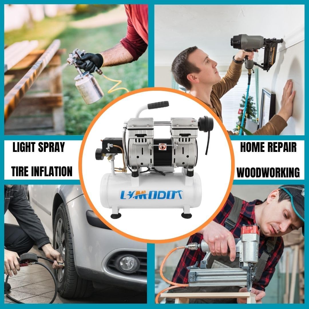 Air Compressor, Ultra Quiet, Only 60dB, 2 Gallon Steel Air Tank, Oil Free, 2.5 CFM at 90 PSI, Fast 14s Recovery Time, Ideal For Shop, Garage, Nail Gun, Pneumatic Tools, 1HP23