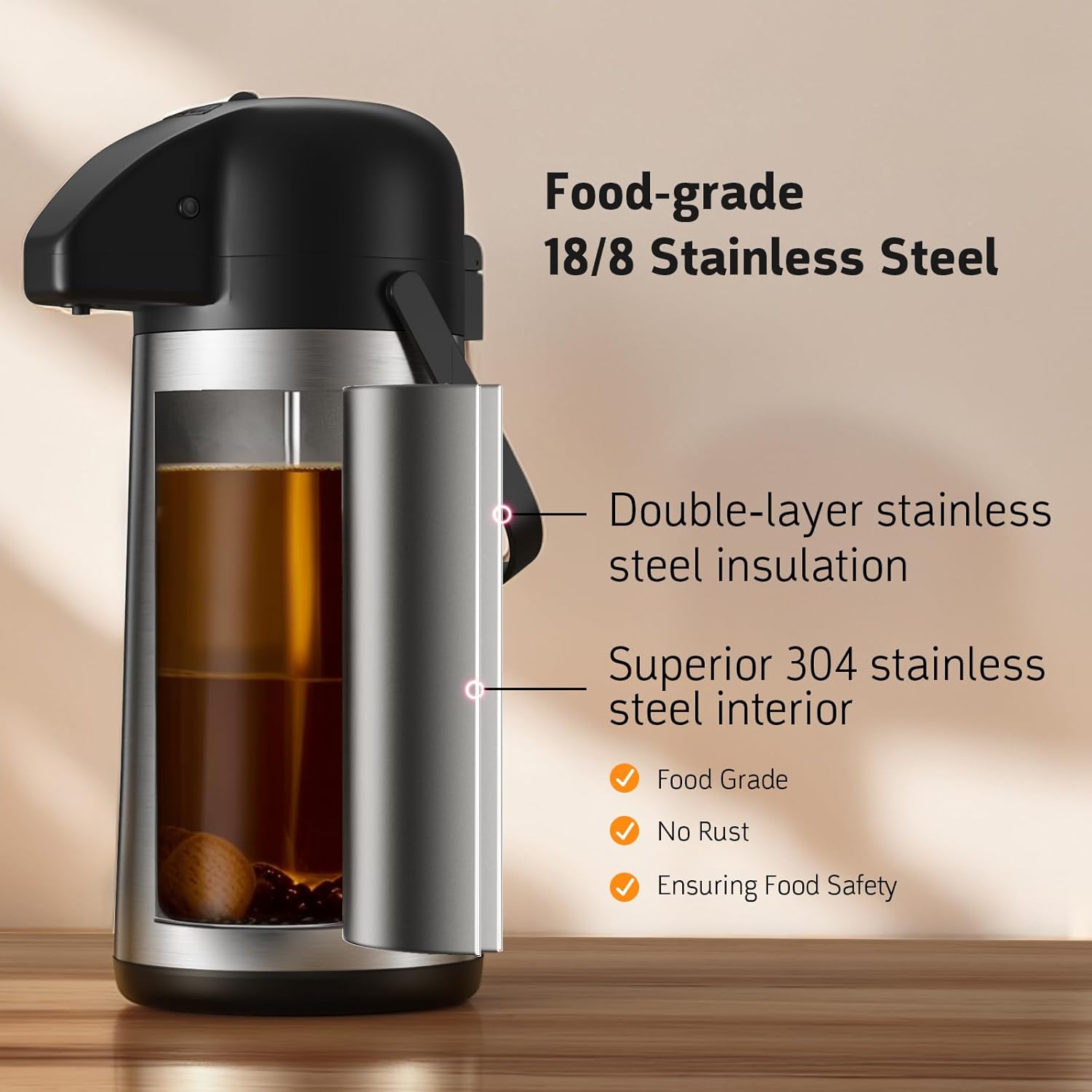 Airpot Coffee Carafe for Keeping Hot - 102 OZ 3L Large Coffee Dispenser with Pump - Insulated Stainless Steel Thermos Urn for Hot Drinks Water Tea Chocolate - Thermal Beverage Dispenser for Parties2