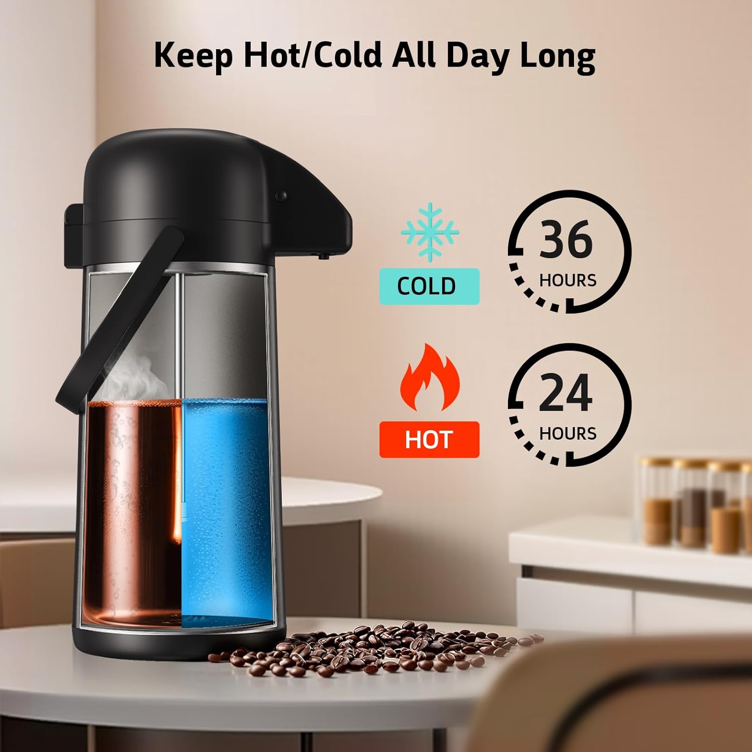Airpot Coffee Carafe for Keeping Hot - 102 OZ 3L Large Coffee Dispenser with Pump - Insulated Stainless Steel Thermos Urn for Hot Drinks Water Tea Chocolate - Thermal Beverage Dispenser for Parties6