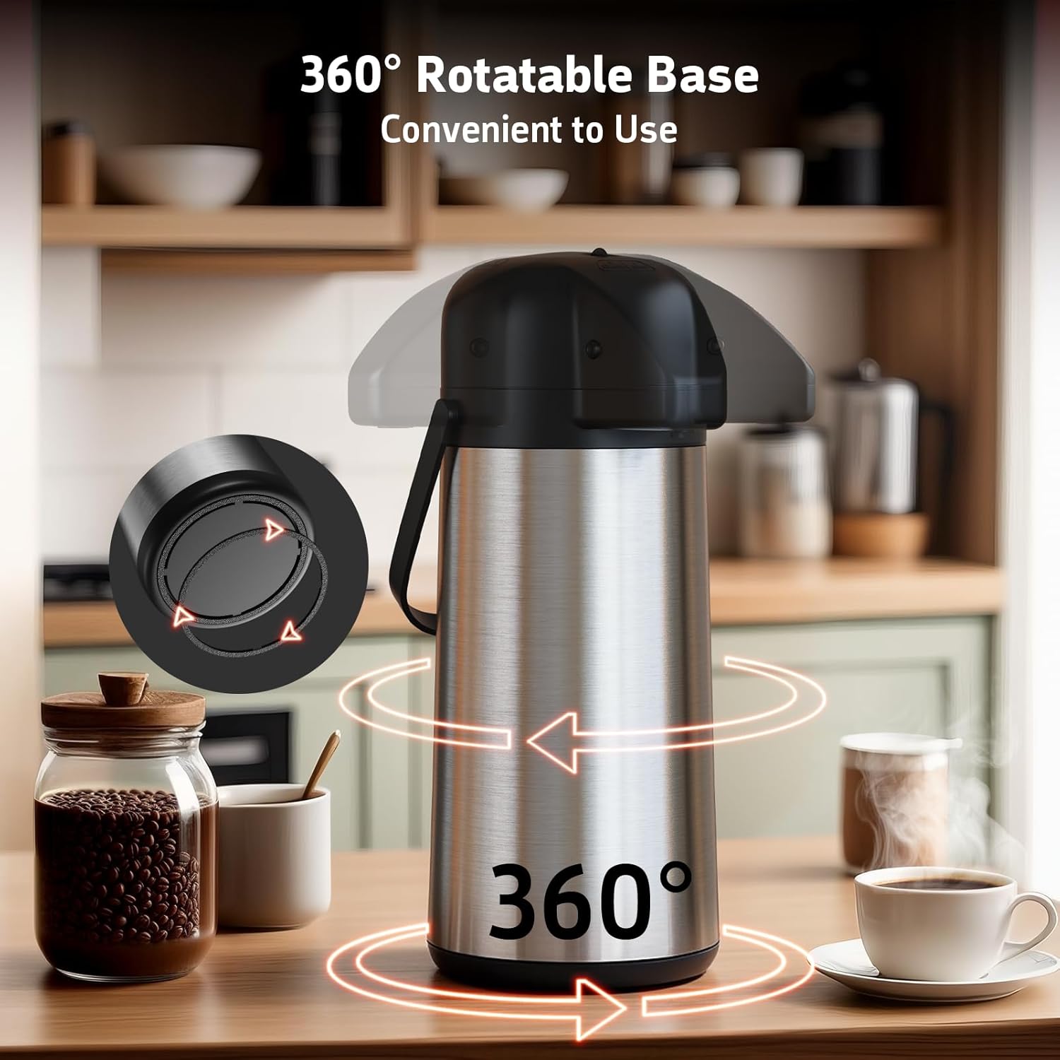 Airpot Coffee Carafe for Keeping Hot - 102 OZ 3L Large Coffee Dispenser with Pump - Insulated Stainless Steel Thermos Urn for Hot Drinks Water Tea Chocolate - Thermal Beverage Dispenser for Parties7