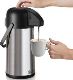 Airpot Coffee Carafe for Keeping Hot - 85 OZ / 2.5L Large Coffee Dispenser with Pump - Insulated Stainless Steel Thermos Urn for Hot Drinks Water Tea Chocolate - Thermal Beverage Dispenser for Parties