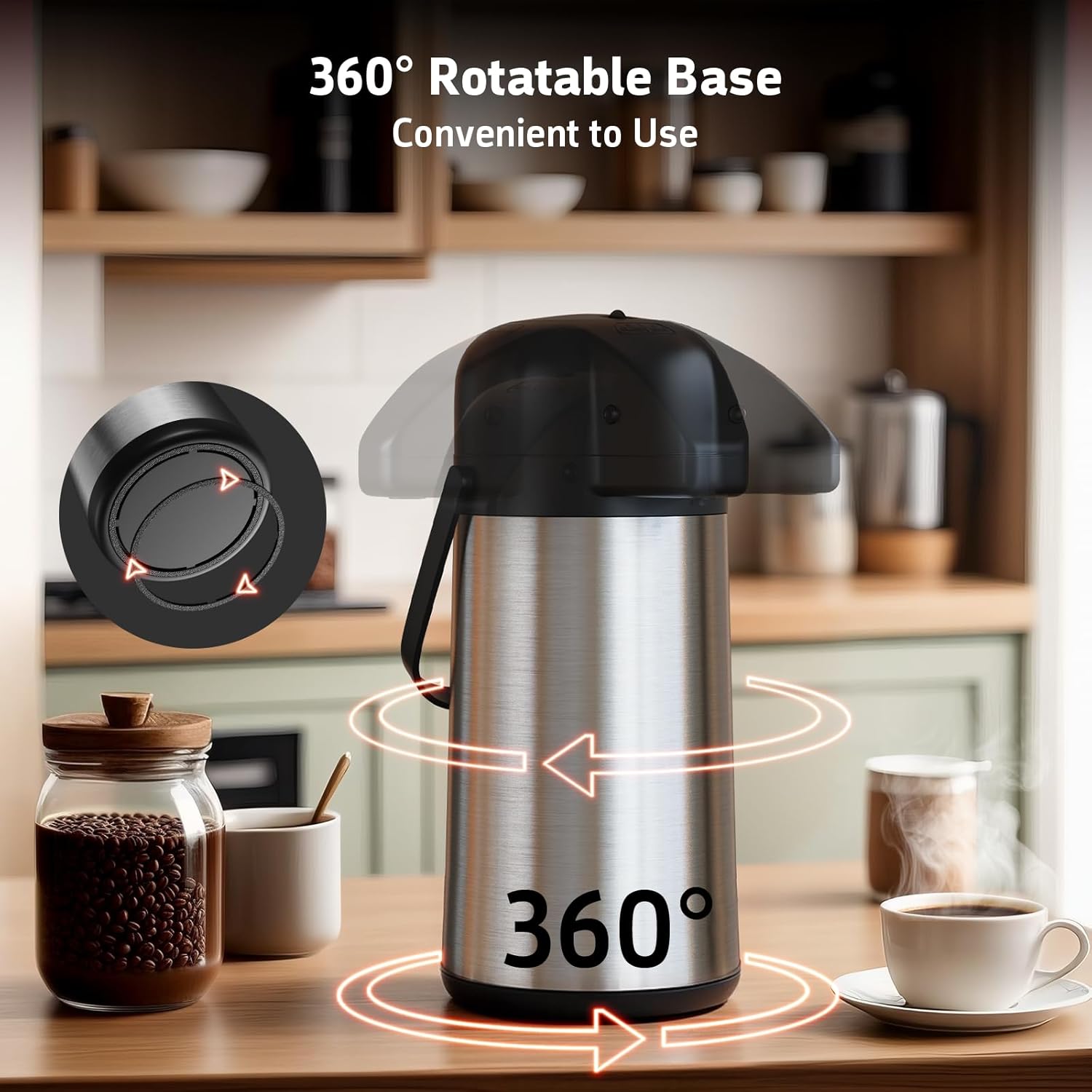 Airpot Coffee Carafe for Keeping Hot - 85 OZ 2.5L Large Coffee Dispenser with Pump - Insulated Stainless Steel Thermos Urn for Hot Drinks Water Tea Chocolate - Thermal Beverage Dispenser for Parties6