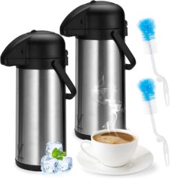 Airpot Coffee Dispenser with Pump - 2Pcs 102 oz Insulated Stainless Steel Coffee Carafe - Thermal Beverage Dispenser - Thermos Urn for Hot/Cold Water, Party Chocolate Drinks