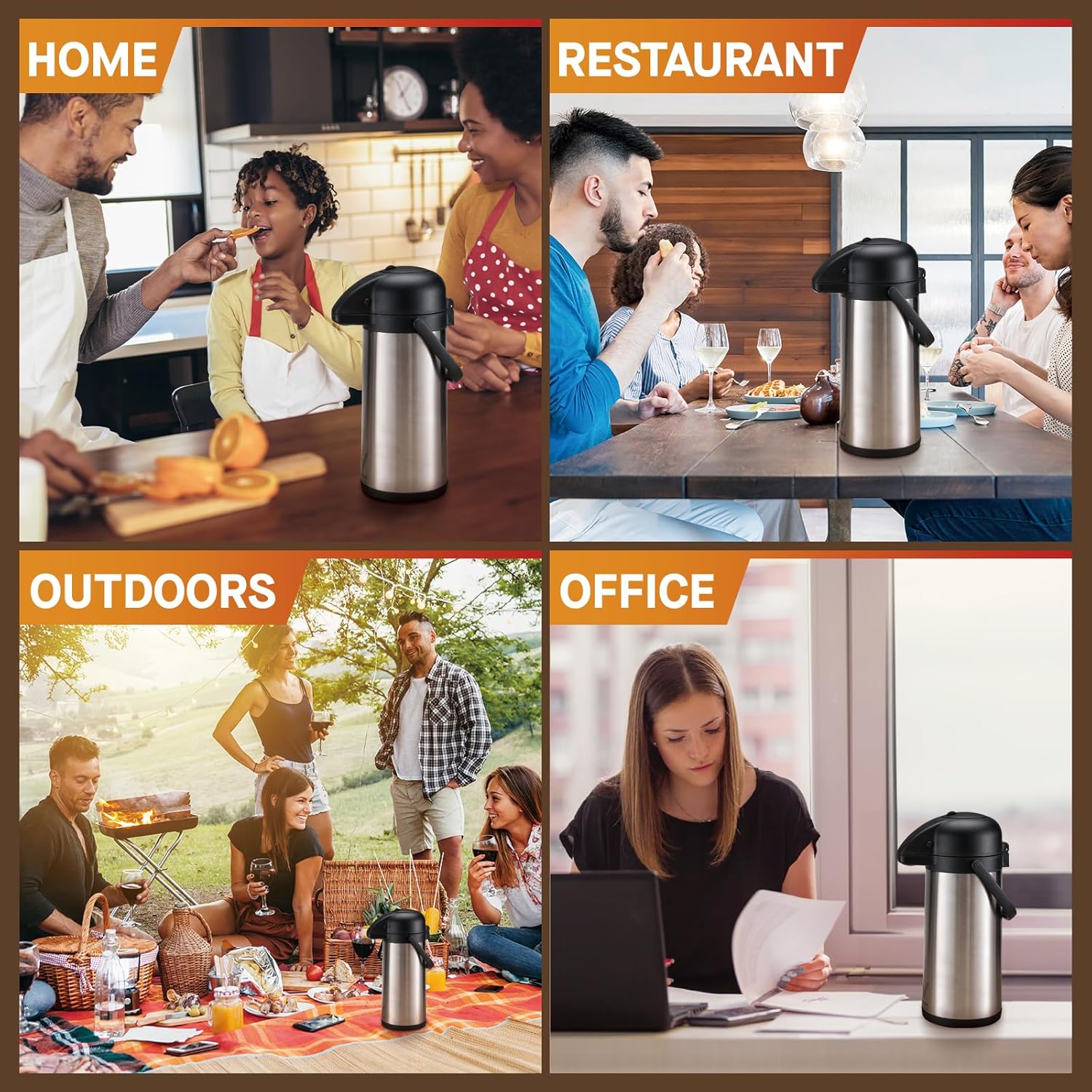 Airpot Coffee Dispenser with Pump - 2Pcs 102 oz Insulated Stainless Steel Coffee Carafe - Thermal Beverage Dispenser - Thermos Urn for Hot Cold Water, Party Chocolate Drinks0