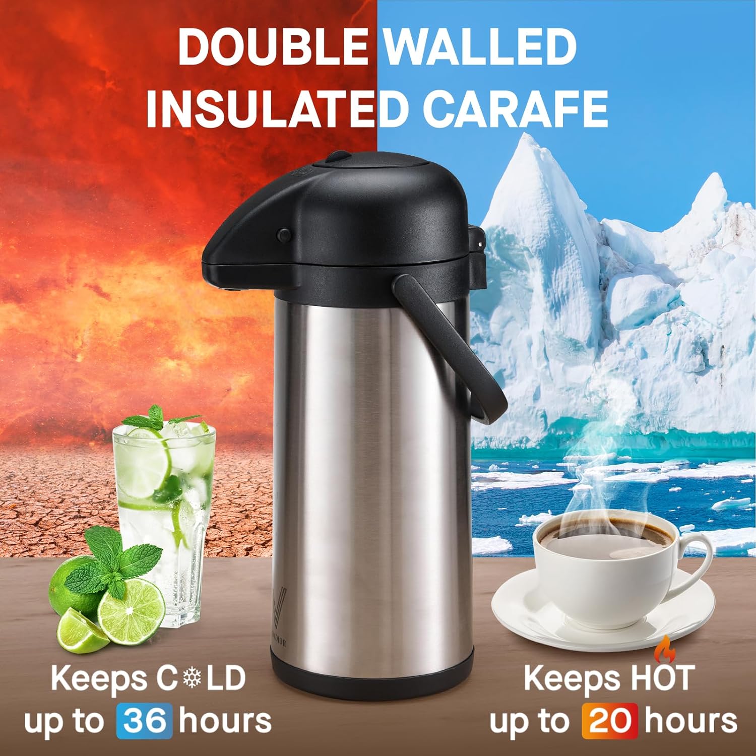 Airpot Coffee Dispenser with Pump - 2Pcs 102 oz Insulated Stainless Steel Coffee Carafe - Thermal Beverage Dispenser - Thermos Urn for Hot Cold Water, Party Chocolate Drinks1
