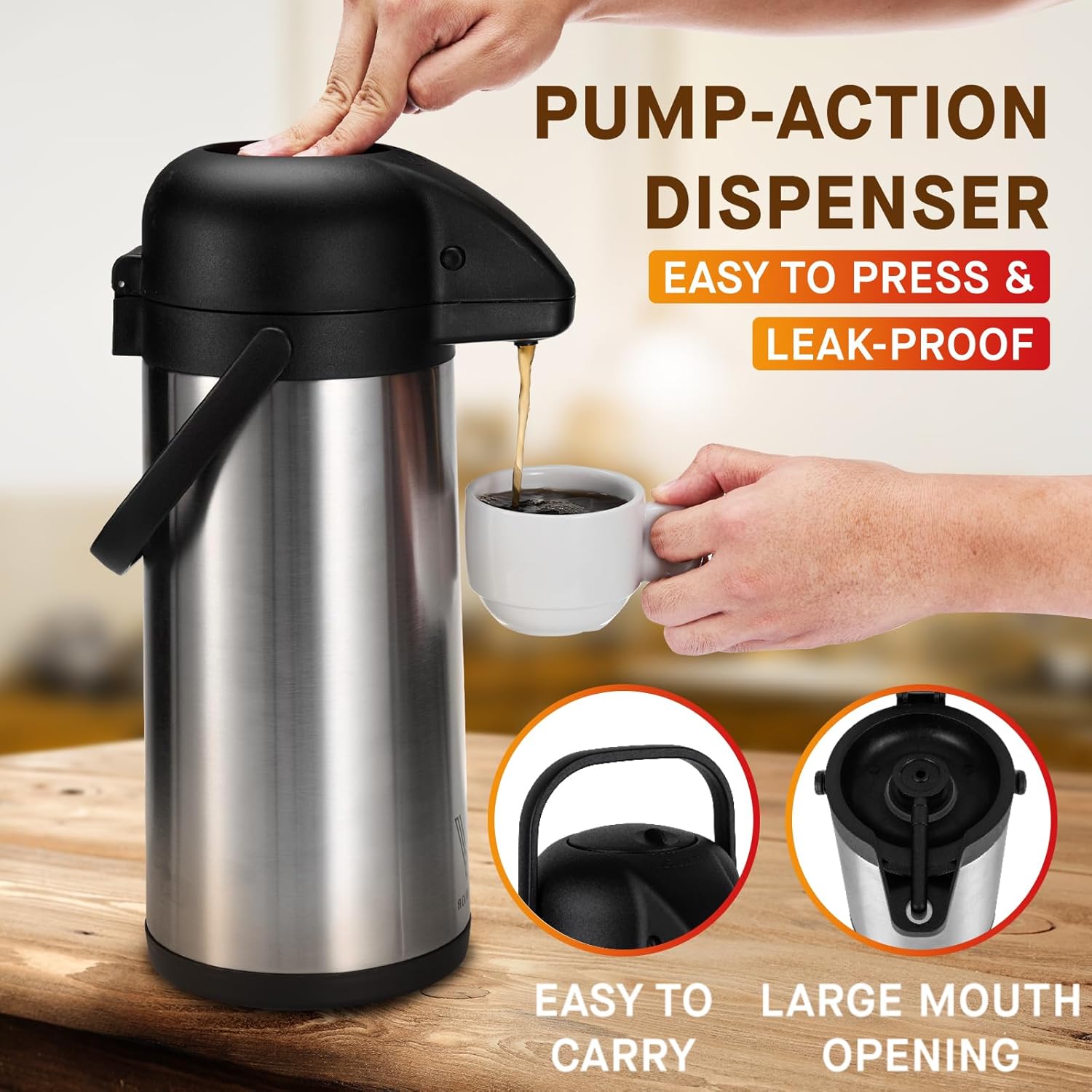 Airpot Coffee Dispenser with Pump - 2Pcs 102 oz Insulated Stainless Steel Coffee Carafe - Thermal Beverage Dispenser - Thermos Urn for Hot Cold Water, Party Chocolate Drinks3