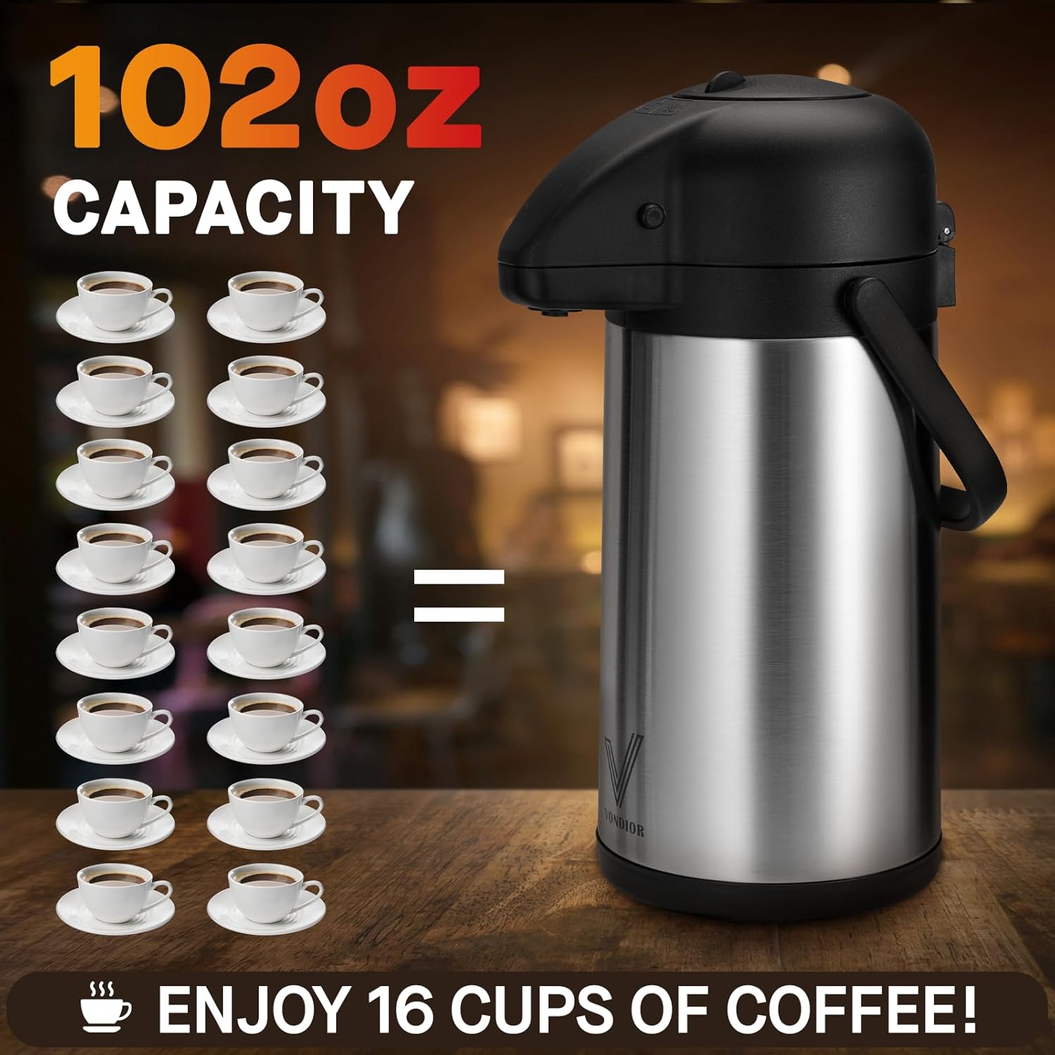 Airpot Coffee Dispenser with Pump - 2Pcs 102 oz Insulated Stainless Steel Coffee Carafe - Thermal Beverage Dispenser - Thermos Urn for Hot Cold Water, Party Chocolate Drinks6