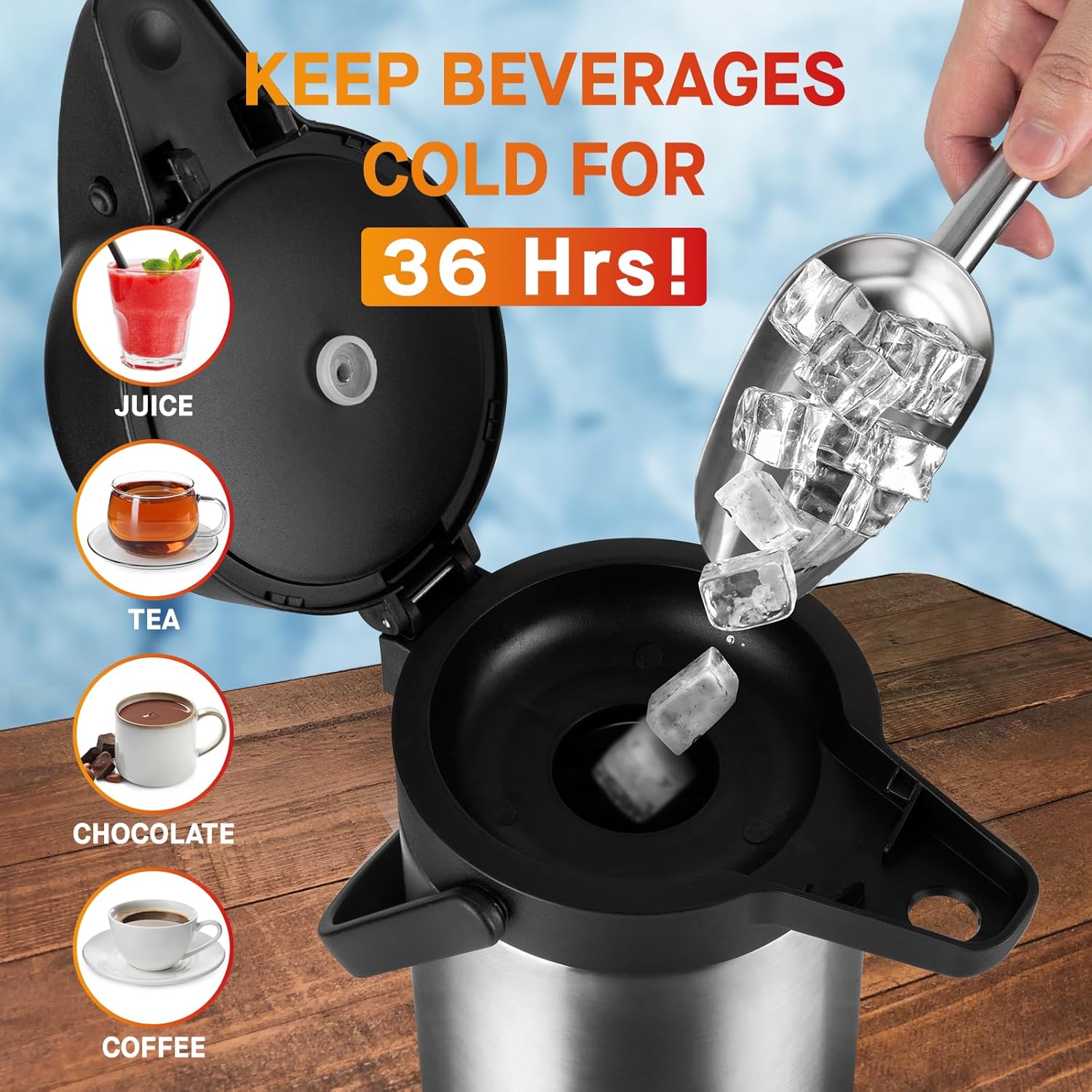 Airpot Coffee Dispenser with Pump - 2Pcs 102 oz Insulated Stainless Steel Coffee Carafe - Thermal Beverage Dispenser - Thermos Urn for Hot Cold Water, Party Chocolate Drinks7