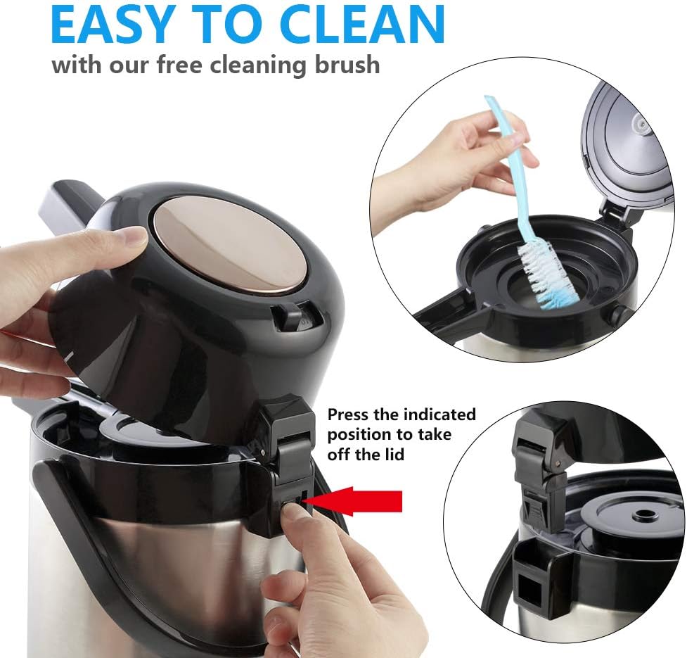 Airpot Coffee Dispenser with Pump,102 OZ 3L Large Coffee Dispenser for Party Hot Drinks Water Tea Chocolate Hot Cold Water, Insulated Stainless Steel Thermos4