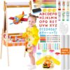 All-in-One Art Easel for Kids with 2 Paper Rolls & Deluxe Accessories, Adjustable Magnetic Double Sided Whiteboard & Chalkboard, Painting Kid Easel for Toddlers 2-8, Ideal Christmas Gift, Orange