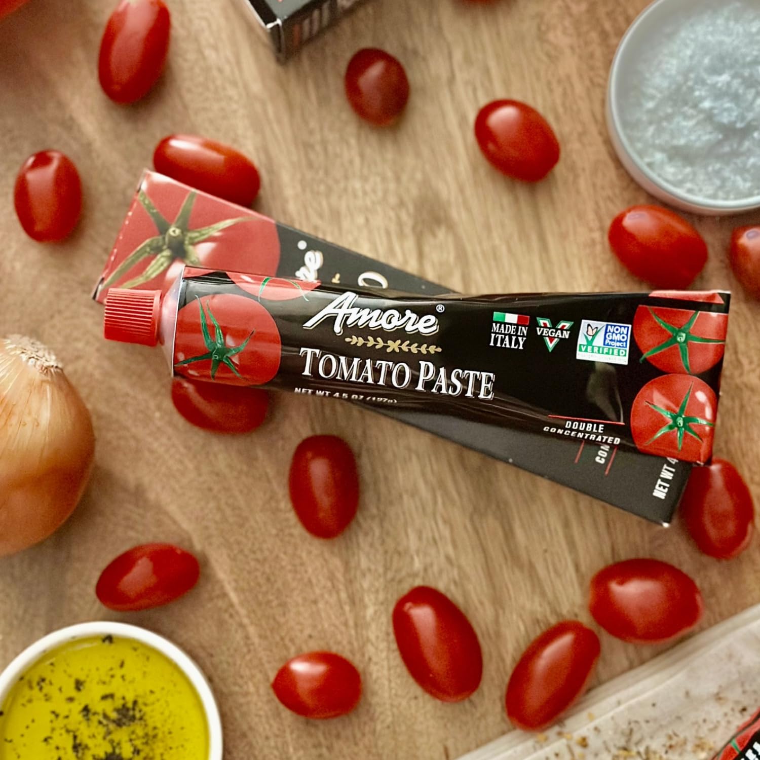 Amore Vegan Tomato Paste In A Tube - Double Concentrated, Non GMO Certitied and Made In Italy (Pack of 12)1