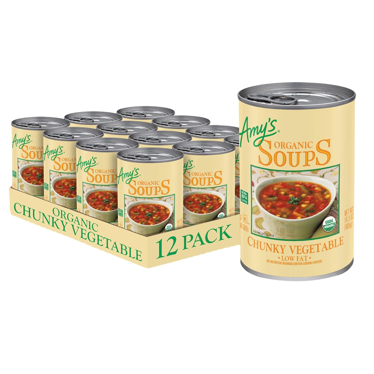 Amy’s Soup, Vegan Chunky Vegetable Soup, Gluten Free, Made with Organic Vegetables, Canned Soup, 14.3 Oz (12 Pack) Amy’s Soup, Vegan Chunky Vegetable Soup, Gluten Free, Made with Organic Vegetables, Canned Soup, 14.3 Oz (12 Pack)
