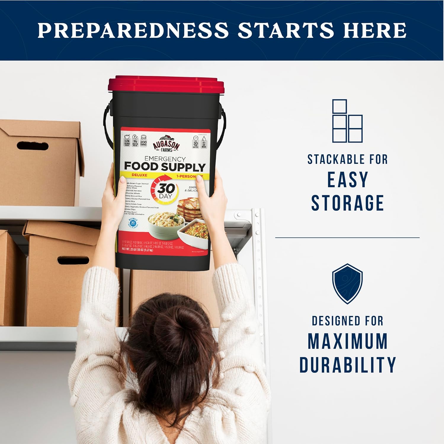 Augason Farms 30-Day 1-Person Standard Emergency Food Supply Kit, Survival Food, Just Add Water, 200 Servings5