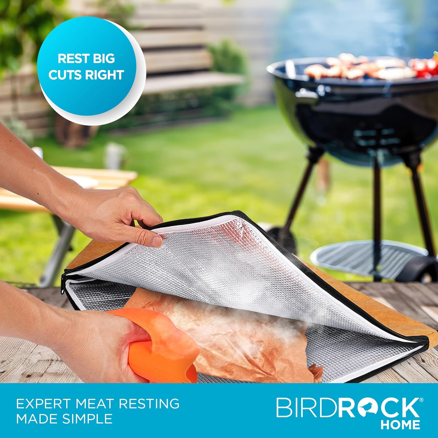 BIRDROCK HOME Collapsible Large BBQ Prep Tub & BBQ Resting Bag - Multi-Function Grill Caddy w Colander & Lid, Portable Silicone Dish Bowl for Picnic, Tailgate, Camping - Orange & Brown4