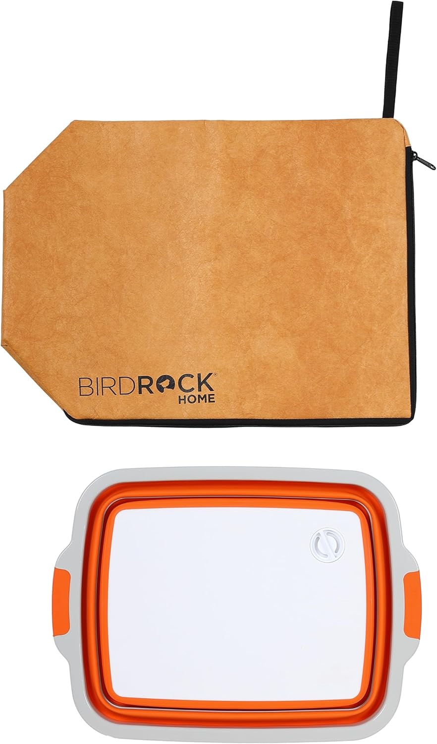 BIRDROCK HOME Collapsible Large BBQ Prep Tub & BBQ Resting Bag - Multi-Function Grill Caddy w Colander & Lid, Portable Silicone Dish Bowl for Picnic, Tailgate, Camping - Orange & Brown9