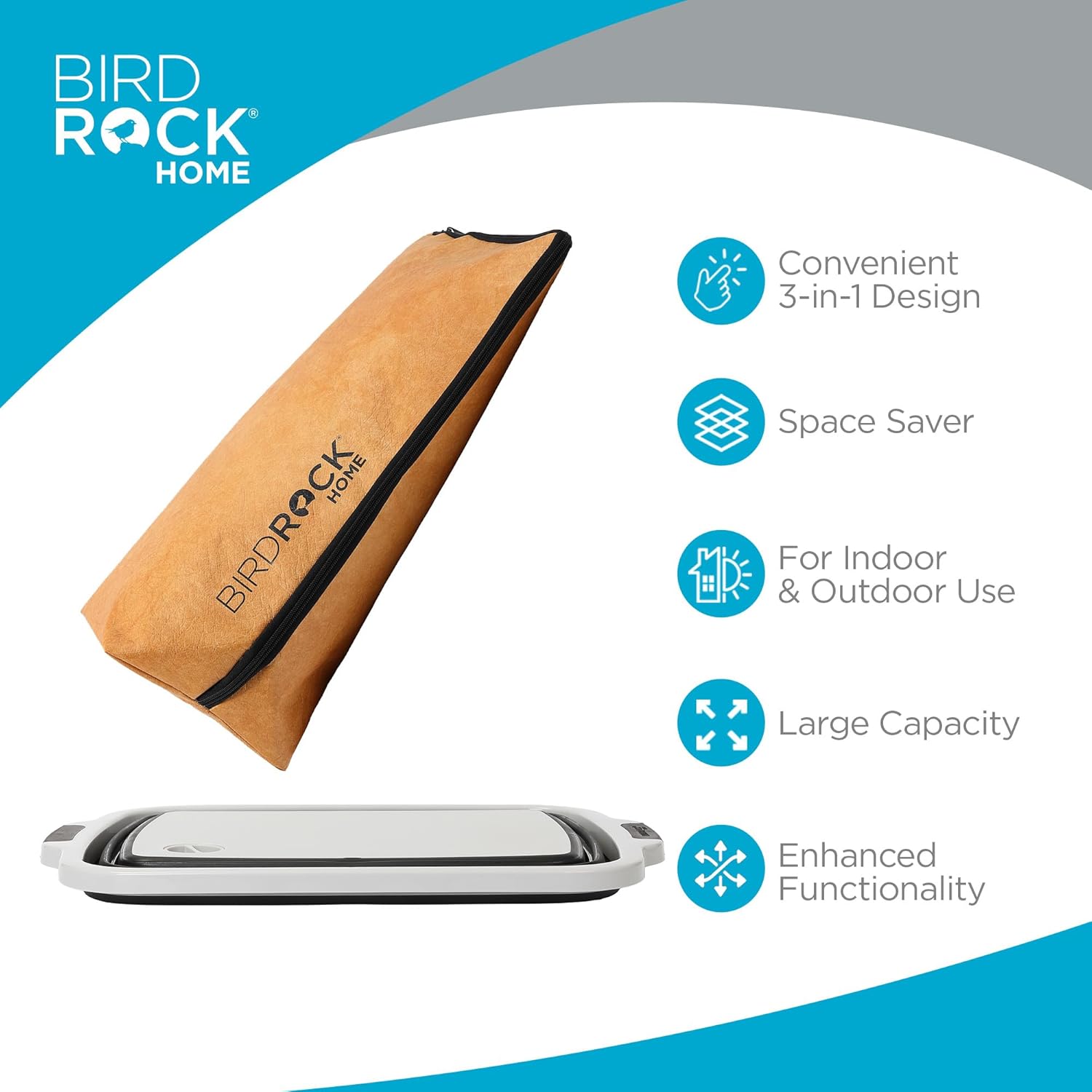 BIRDROCK HOME Collapsible Large BBQ Prep Tub & BBQ Resting Bag - Multi-Function Grill Caddy w Colander & Lid, Portable Silicone Dish Bowl for Picnic, Tailgate, Camping3