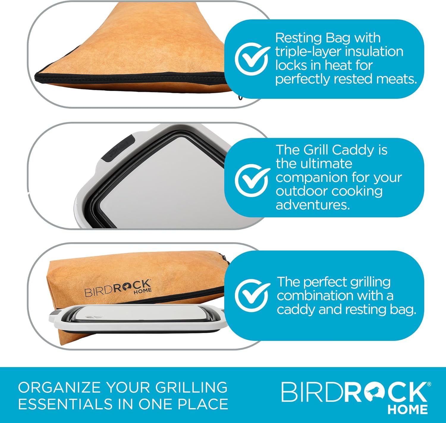 BIRDROCK HOME Collapsible Large BBQ Prep Tub & BBQ Resting Bag - Multi-Function Grill Caddy w Colander & Lid, Portable Silicone Dish Bowl for Picnic, Tailgate, Camping9