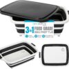 BIRDROCK HOME Collapsible Large BBQ Prep Tub w/Cutting Board, Multi-Function Grill Caddy w/Colander & Lid, Portable Silicone Dish Bowl for Picnic, Tailgate, Camping - Black