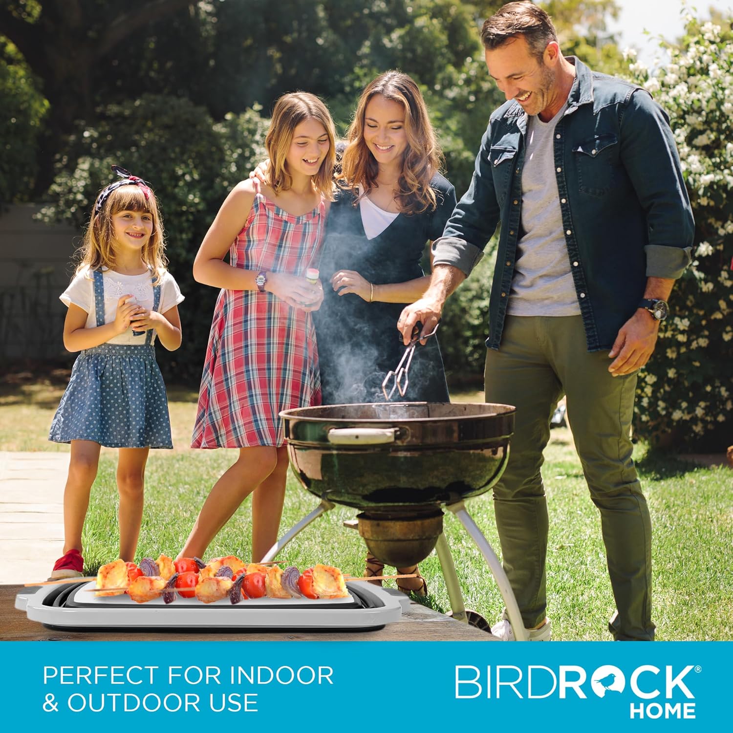BIRDROCK HOME Collapsible Large BBQ Prep Tub w Cutting Board, Multi-Function Grill Caddy w Colander & Lid, Portable Silicone Dish Bowl for Picnic, Tailgate, Camping - Black0