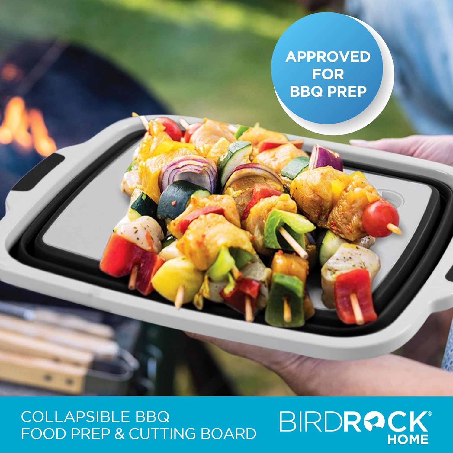 BIRDROCK HOME Collapsible Large BBQ Prep Tub w Cutting Board, Multi-Function Grill Caddy w Colander & Lid, Portable Silicone Dish Bowl for Picnic, Tailgate, Camping - Black6