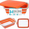 BIRDROCK HOME Collapsible Large BBQ Prep Tub w/Cutting Board, Multi-Function Grill Caddy w/Colander & Lid, Portable Silicone Dish Bowl for Picnic, Tailgate, Camping - Orange