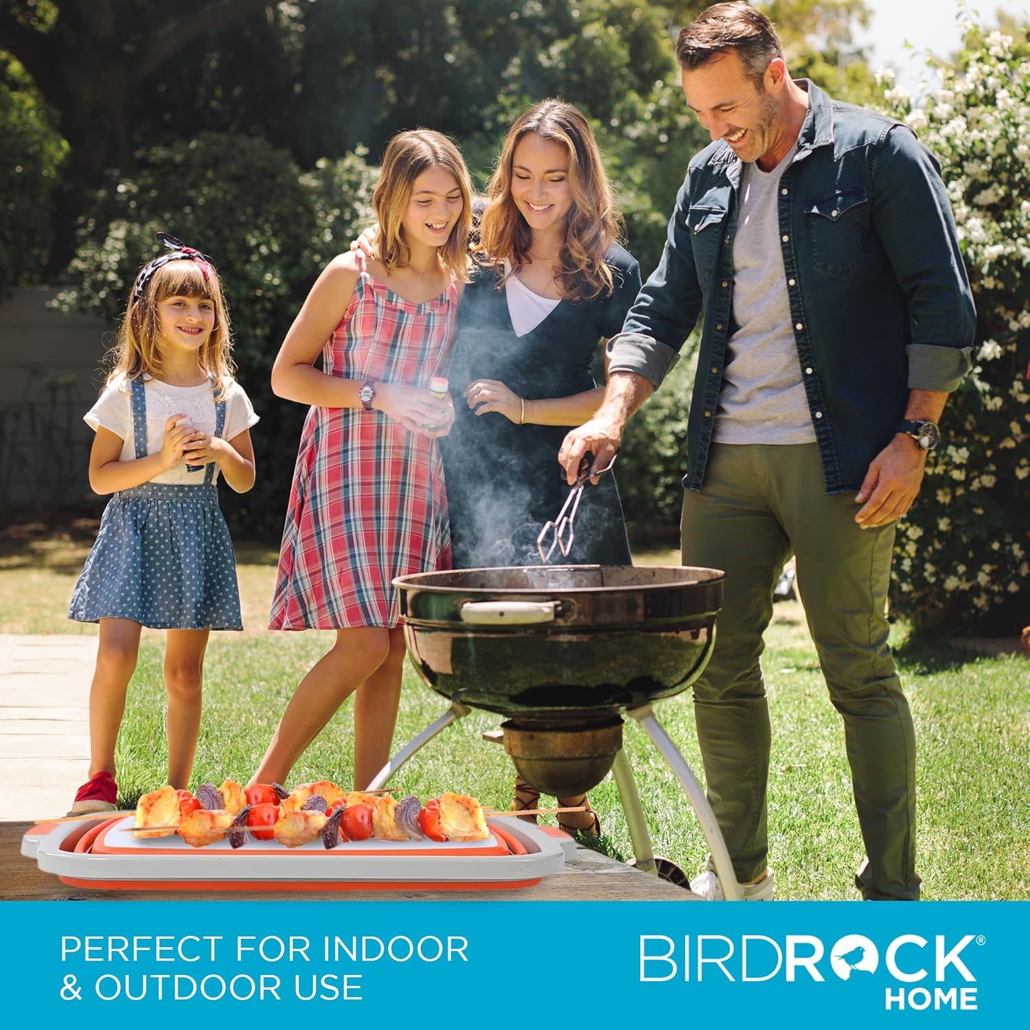 BIRDROCK HOME Collapsible Large BBQ Prep Tub w Cutting Board, Multi-Function Grill Caddy w Colander & Lid, Portable Silicone Dish Bowl for Picnic, Tailgate, Camping - Orange8
