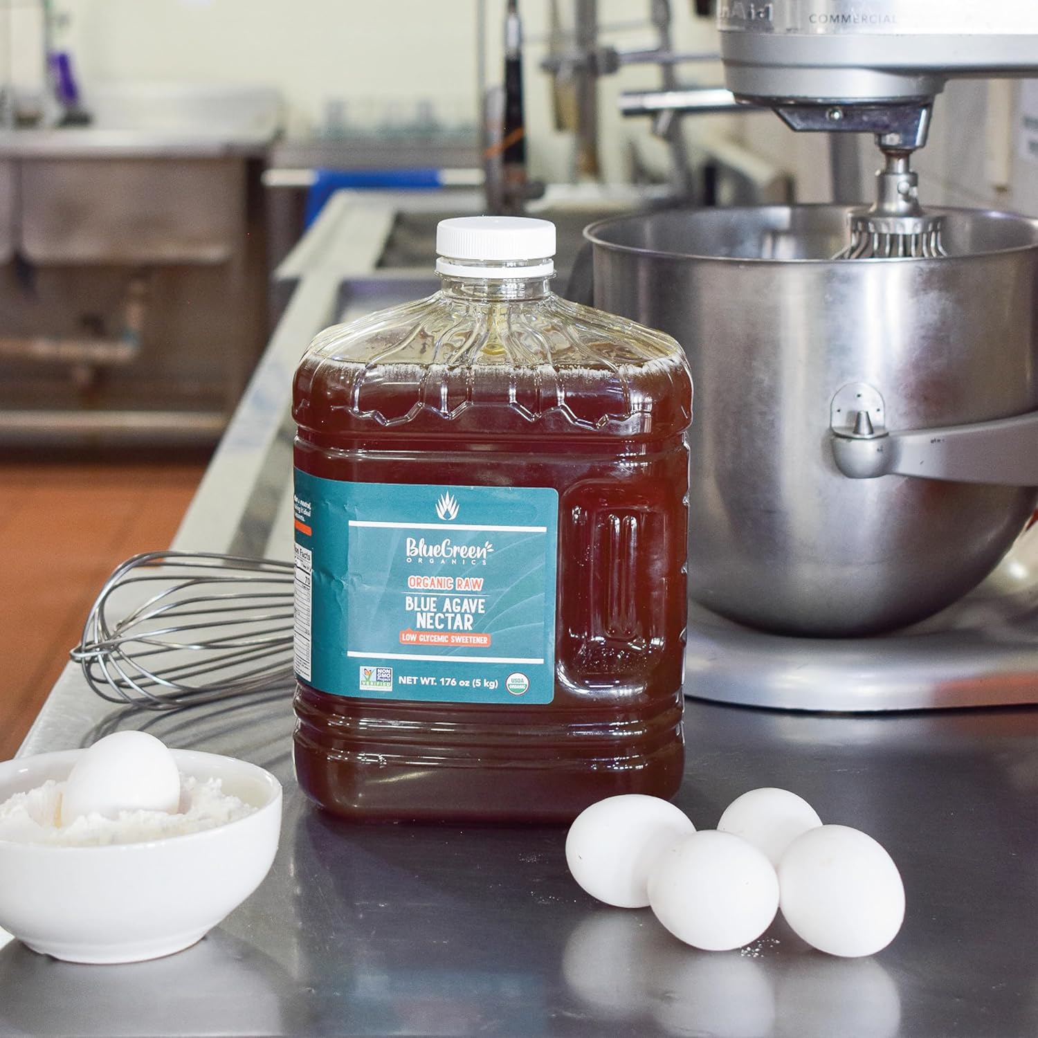 BLUE GREEN ORGANICS, Agave syrup, Agave gallon, Agave, Gluten Free, Organic, Sweetener, teas, coffees, pancakes or any baked good, Family-friendly, Sugar substitute,176 Oz (176 Oz, Raw)4