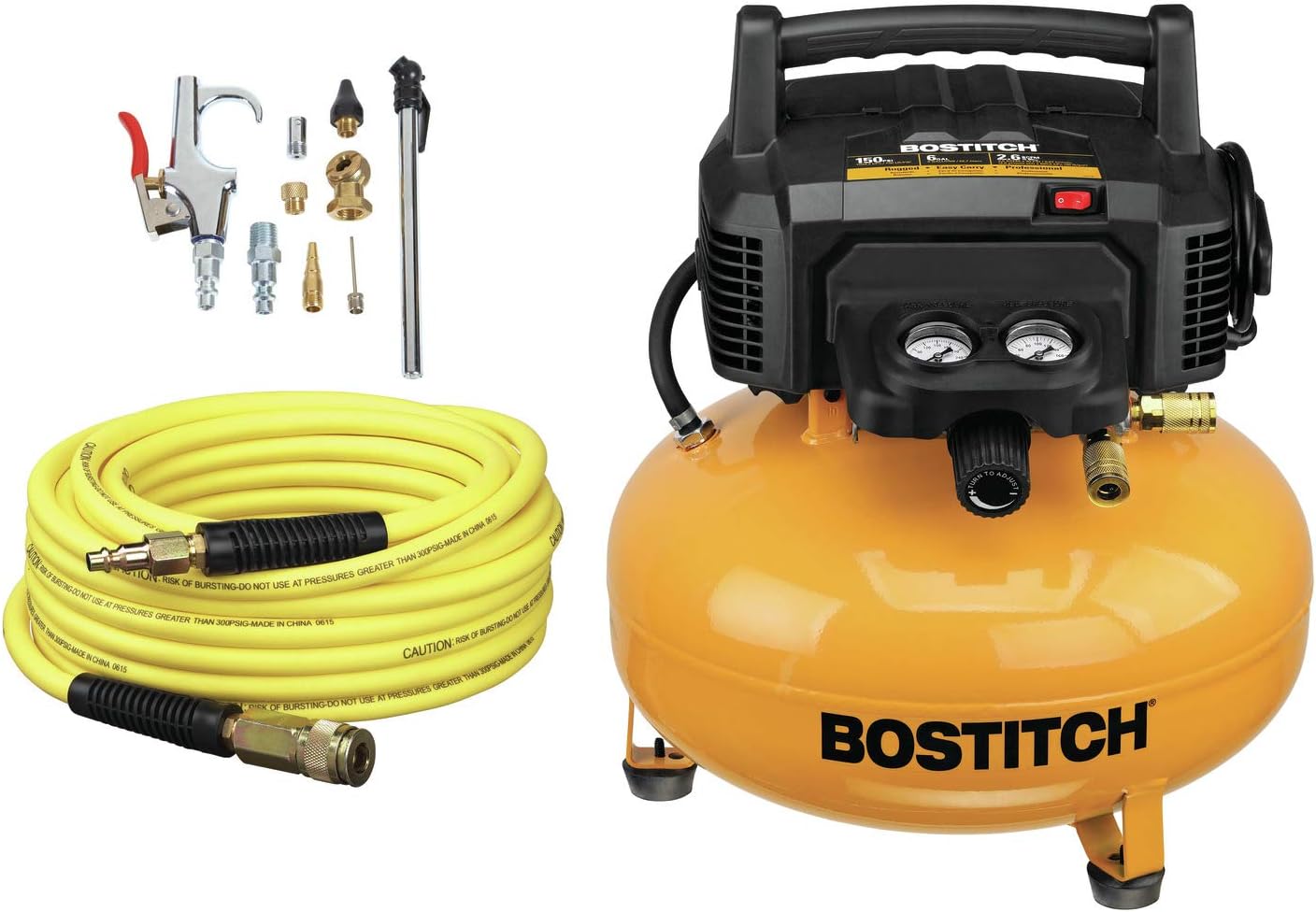 BOSTITCH Air Compressor Kit, Oil-Free, 6 Gallon, 150 PSI (BTFP02012-WPK) BOSTITCH Air Compressor Kit, Oil-Free, 6 Gallon, 150 PSI (BTFP02012-WPK)