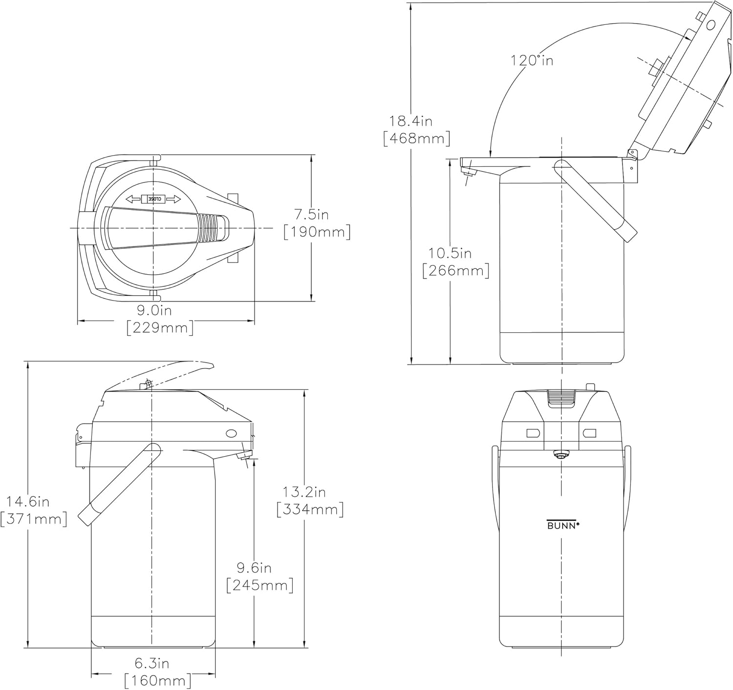 BUNN 2.5 Liter Lever-Action Airpot, Stainless Steel, 32125.00001