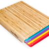 Bamboo Cutting Board Set - Easy-to-Clean Wood Cutting Board Set with 6 Color-Coded Flexible Plastic Cutting Boards with Food Icons - Wooden Cutting Boards For Kitchen - Wooden Chopping Board Set